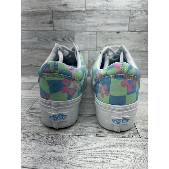 Vans‎ Old Skool Stacked Platform Shoes Womens 8 Men 6.5 Checkerboard Floral Blue - Picture 6 of 11